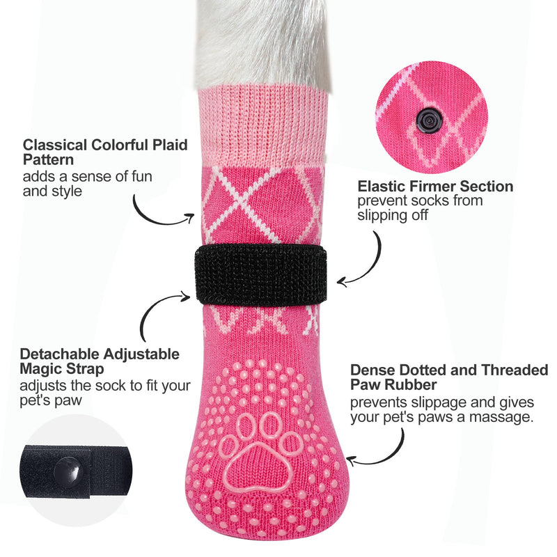 BEAUTYZOO Dog Socks to Prevent Licking Paws for Hardwood Floors Anti Slip, Dog Shoes Booties for Hot/Cold Pavement,Grippy Boots & Paw Protectors Traction Control for Small Medium Large Senior Dogs S/M(Pack of 6) Rose - PawsPlanet Australia