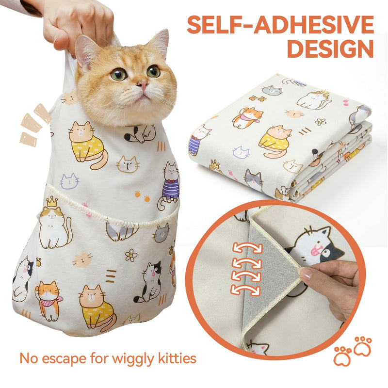 BFNN Cat Grooming Wrap for Cutting Nails, 27.6" Anti-Escape Calming Cat Swaddle Wrap for Medicine, Nail Clipping, Teeth Brushing, Ear Cleaning, Self-Adherent Burrito Restraint, (CatLand, L) L, Within 17lbs Cat Land - PawsPlanet Australia