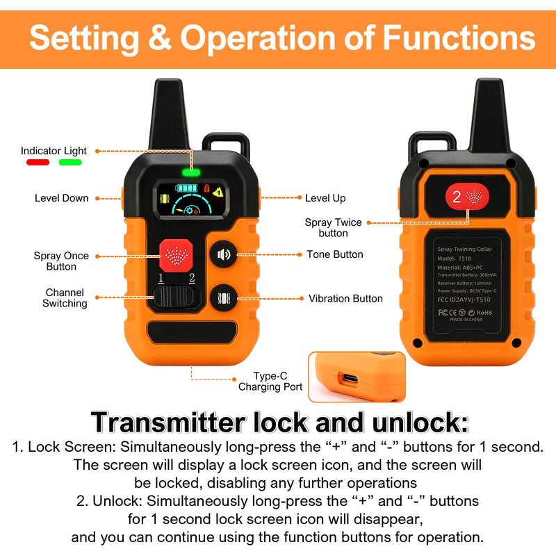 Citronella Training Collar for Dog Spray Dog Collar with Beep/Vibration/Spray 4 Mode & 6 Adjustable Sensitivities, IPX7 Waterproof Dog Collar for L/M/S Dogs Orange-QT - PawsPlanet Australia