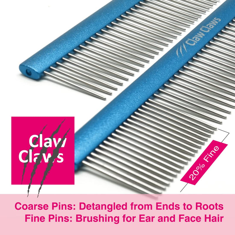 7.5" Greyhound Oval Grooming Comb – Blue Aluminum Spine, Stainless Steel Teeth Comb for Long-Haired Dogs & Cats, Removes Mats, Tangles, and Loose Fur – Lightweight for Long Time Deshedding Silver/Blue 7.5" - PawsPlanet Australia