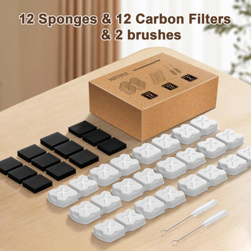 Cat Water Fountain Filter Replacement Kit - 12 Cat Fountain Filters, 12 Sponges & 2 Brushes, Compatible with Stainless Steel Pet Fountains 12 Filters & 12 Sponges & 2 Brushes 26