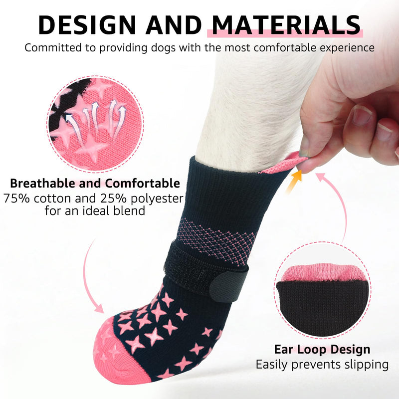 SCENEREAL Anti Slip Dog Socks to Prevent Licking Paws, Dog Booties & Paw Protectors for Hot Pavement Hardwood Floors, Traction Control for Small Medium Large Senior Dogs, Pink M - PawsPlanet Australia