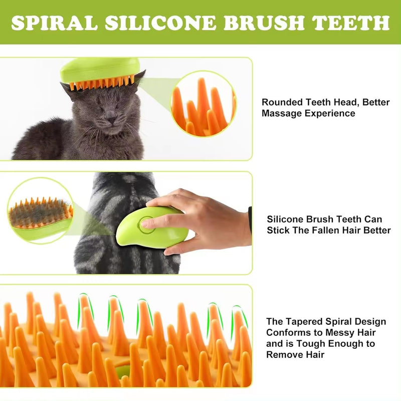 Cat Steam Brush for Shedding, 3 in 1 Rechargeable Cat Brush with Steam, Silicone Pet Brush for Removing Loose Hair, Massage, Cleaning, Grooming Brush for Cat and Dog - PawsPlanet Australia