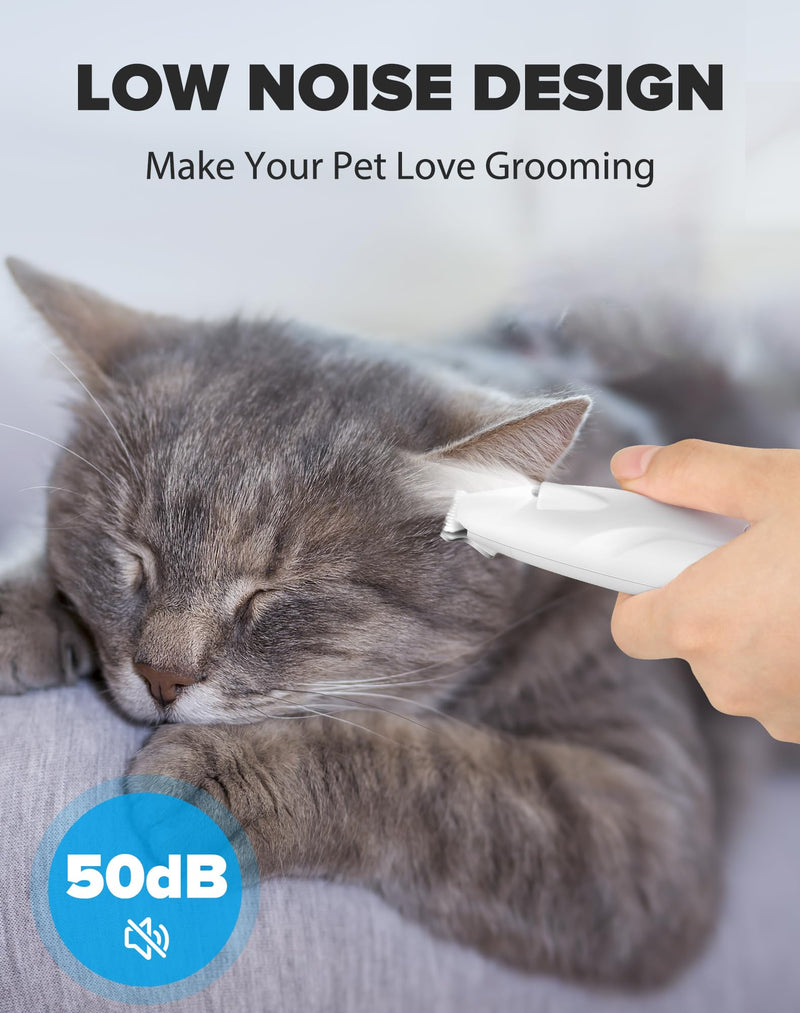 Dogs Paw Trimmer, 2 Speed Low Noise Dog Clippers for Grooming, Cordless Rechargeable Dog Hair Trimmer with LED Light, Widen Blade Cat Pet Hair Shaver for Paws, Eyes, Ears, Face, Rump (White) White