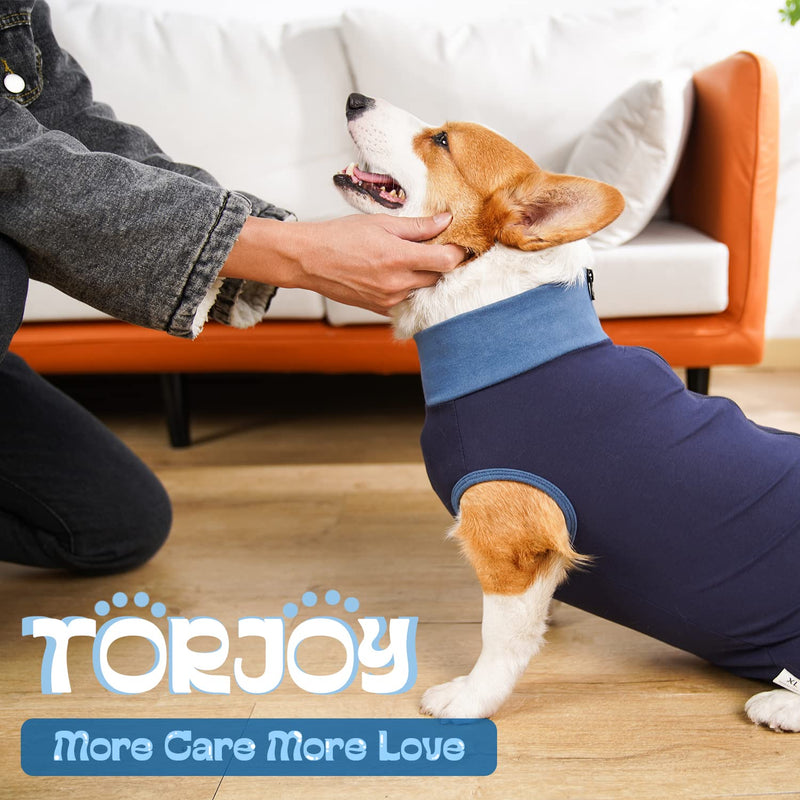 Breathable Dog Surgery Recovery Suit for Male/Female, Professional Dog Recovery Onesie with Zipper After Spay Abdominal Wounds, Anti Licking Cone E-Collar Alternative for Small Medium Large Dog Blue L【Back:17.7"—21.6" Weight:27—44LB】 - PawsPlanet Australia