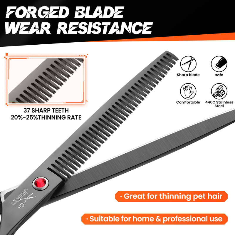 JASON 7.5" Dog Grooming Scissor - Professional Thinning Shear with 37 Teeth Japanese Stainless Steel Blender Scissors for Dogs, Cats and Other Pets (Thinning, Black) Christmas Gift Thinner - PawsPlanet Australia