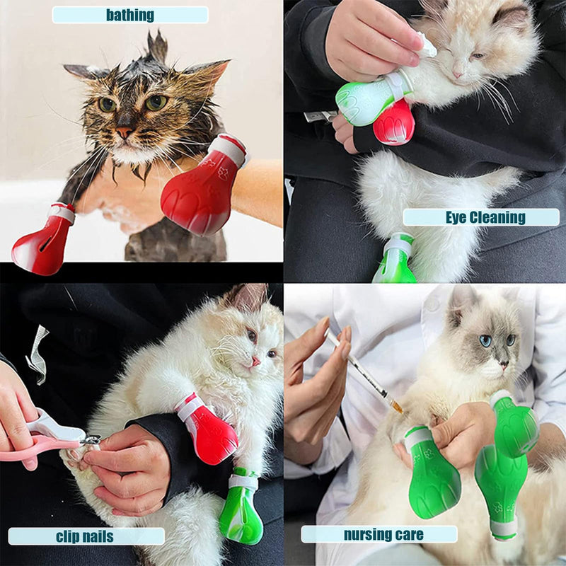 Cat Boots for Cats Only, Adjustable Cat Bathing Gloves,Silicone Cat Claw Covers for Kitten Grooming, Nail Clipping, Nursing Rehabilitation ，Hair Removal(Suitable for Cats 4lbs and Over) C Mixed Colours - C - PawsPlanet Australia