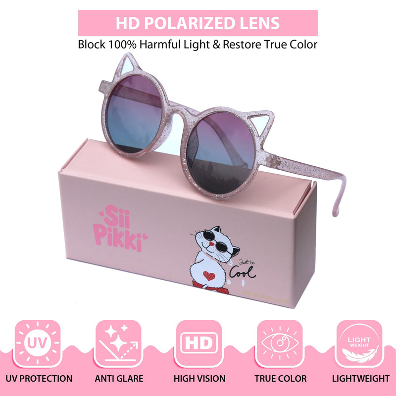 Kids Sunglasses Polarized UV400 Protection | Cat Ears Toddler Sunglasses Ages 2-8 | Gift Ideas For Girls Princess Pink Glitter