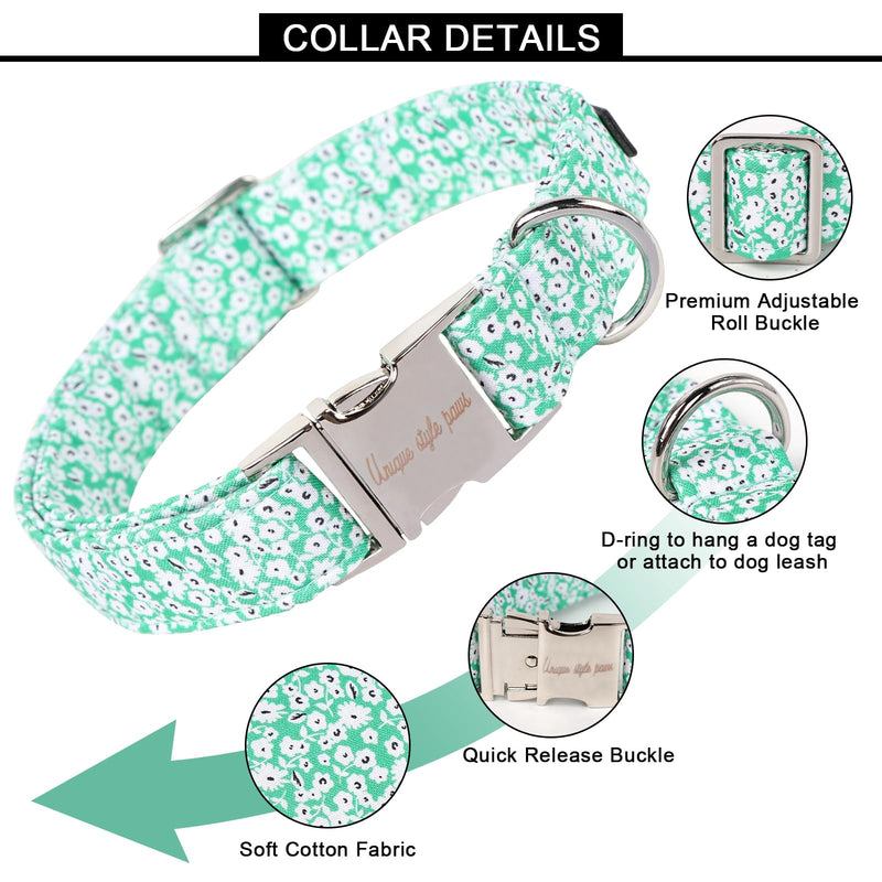 Unique style paws Summer Dog Collar Puppy Collars Harnesses & Leads For Dogs Uk Soft Adjustable Green White Flowers Comfortable Collars Pet Gift For Small Medium Large Dogs XL White Flower