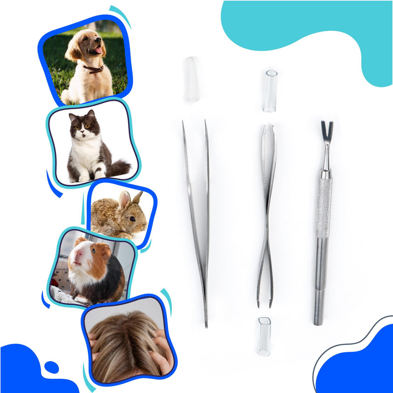Tick Remover Kit - Stainless Steel Tick Removal for Humans and Pets - Tick Tweezers for Safe and Complete Removal of Big and Small Ticks for Cats and Dogs - Removal Kit with Storage Pouch - PawsPlanet Australia