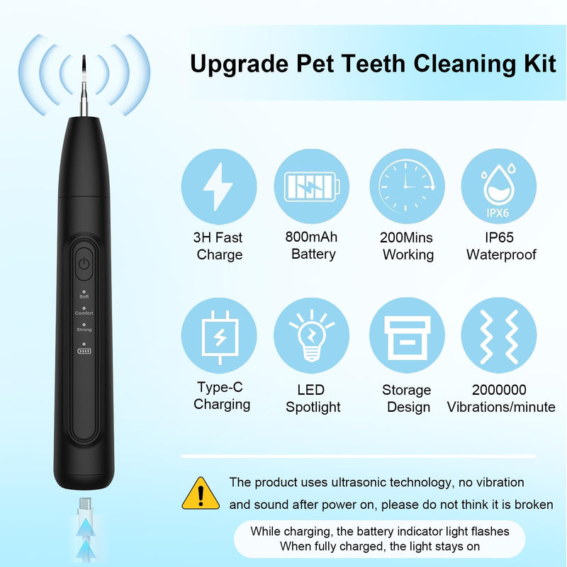 Ultrasonic Dog Plaque Remover Tool, 3 Modes Plaque and Tartar Remover for Dogs, Low Noise Sonic Dog Tartar Remover Dogs Plaque Remover with Toothbrush 2 Cleaning Head for Pet Dental Care, Black