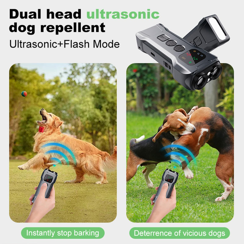 R9 Ultrasonic Dog Repellent Device with LED Flashlight, Dual Head Anti Barking Dog Deterrent, 15-30KHz Pet Training Device with 2 Modes for Walking & Outdoor Protection (Black) Black - PawsPlanet Australia