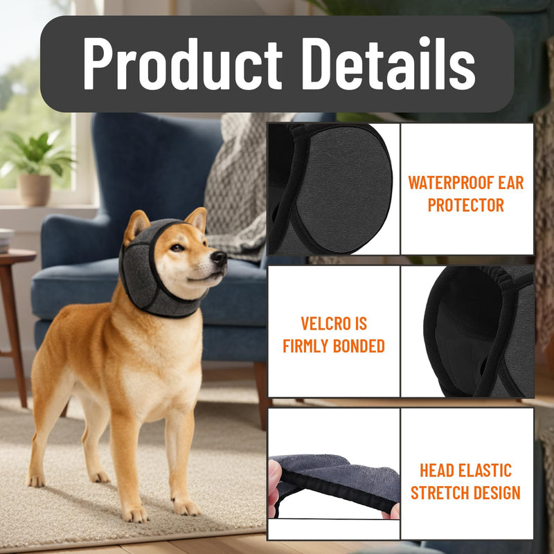 Quiet Ears for Dogs, Noise Cancelling Ear Muffs for Dog Anxiety Relief, Adjustable Pet Cats Dogs Calming Hood, for Grooming, Thunder, Fireworks & Bathing, Noise-Muffling Ear Cover(Gray, M)