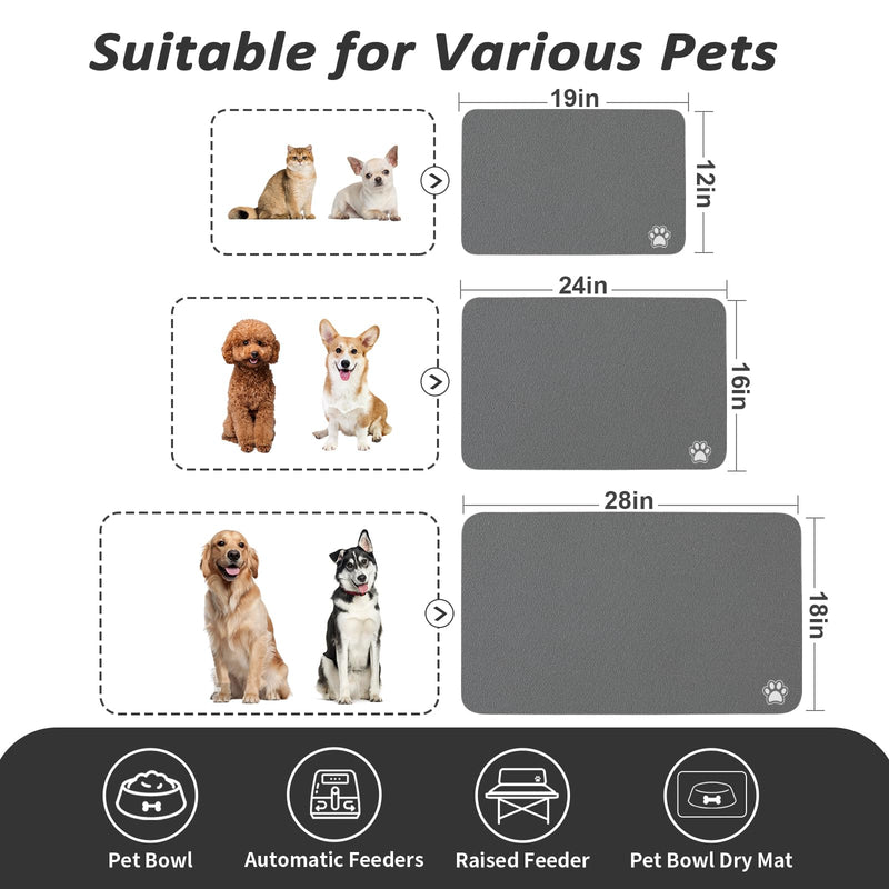 Pet Feeding Mat - Dark Grey 12"x 19" | Absorbent Dog Mat for Food and Water, No Stains Cat Bowl Mat, Easy to Clean Pet Placemats, Quick Dry Dog Water Dispenser Mat for Messy Drinkers 12"x19" - PawsPlanet Australia