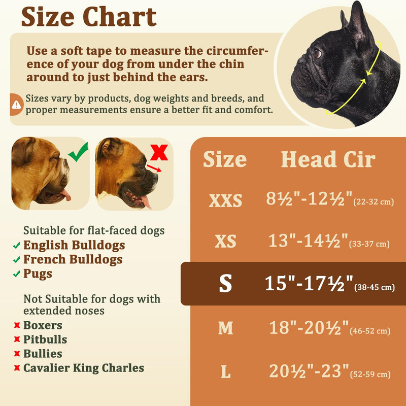 Mayerzon French Bulldog Muzzle, Mesh Short Snout Dog Muzzle for Flat-Faced Dogs Pug English Bulldog, Allows Full Panting & Drinking, Prevents Chewing Eating, Ideal for Grooming Vet Visits Walking Black S [Head Cir: 15"-17.5"] - PawsPlanet Australia