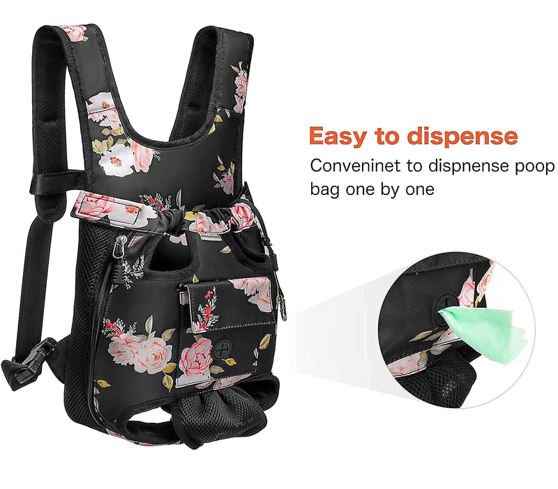 Petmolico Pet Dog Carrier Backpack, Adjustable Dog Legs-Out Front Backpack, Hands-Free Cat Pup Front Carrier Travel Bag, Easy-fit for Traveling Hiking for Small Medium Dogs, XL, Pink Rose - PawsPlanet Australia