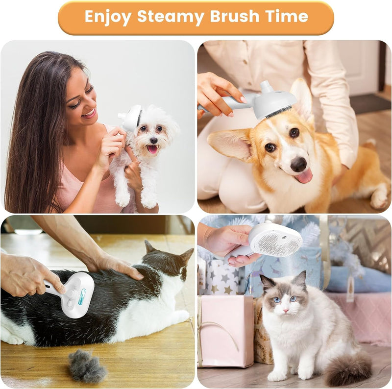 Cat Steam Brush 3 in 1 Pet Hair Grooming Brush with Steam and Release Button for Indoor Cats Pets Dogs Hair Removal Shedding M-1 - PawsPlanet Australia