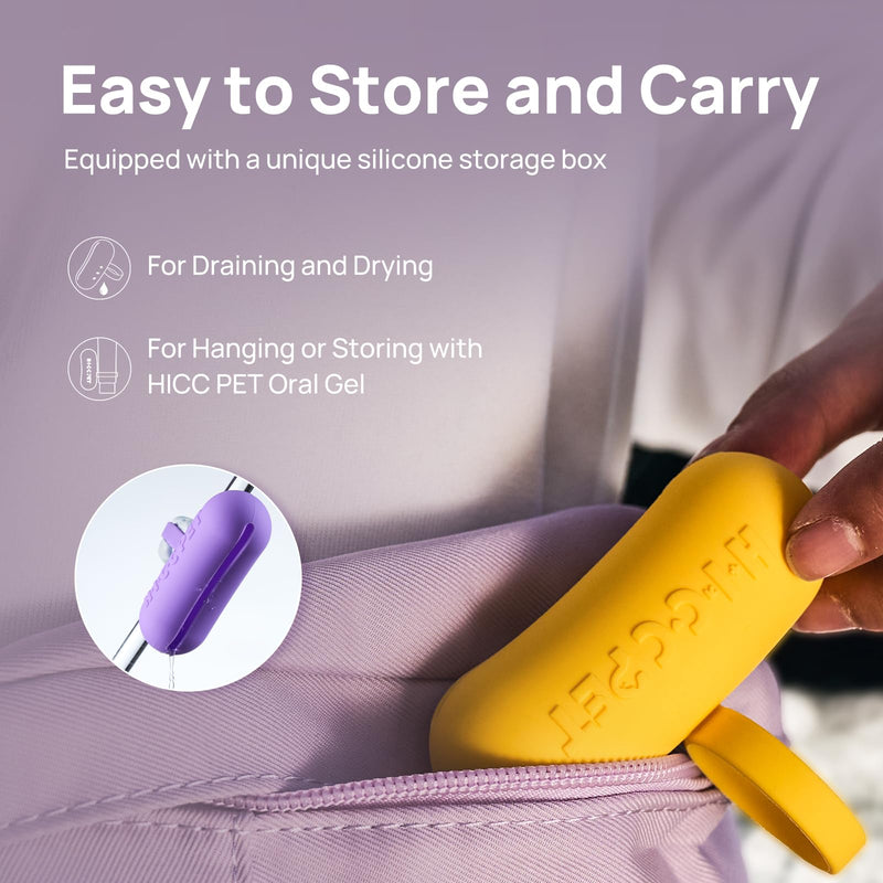 HICC PET Dog Finger Toothbrush Pack, 360° Silicone Pet Toothbrush for Plaque and Tartar Cleaning, Dog & Cats Teeth Cleaning with Protective Case, Safer & Softer Liquid Silicone (Yellow&Purple, 2 Pack) Yellow&purple