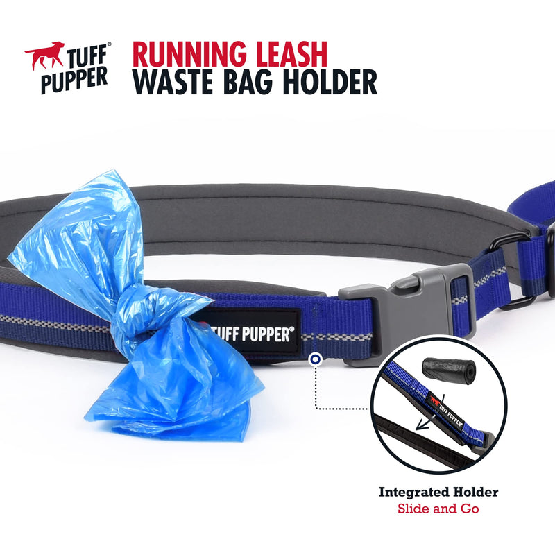 Tuff Pupper Hands Free Adjustable Length Dog Leash | Lightweight for Running Jogging Walking | Padded Waist Belt (24-50 inch) | Adjusts 3 to 6 Feet Length | Strong Ballistic Nylon w/Reflective Strips Blazing Blue - PawsPlanet Australia