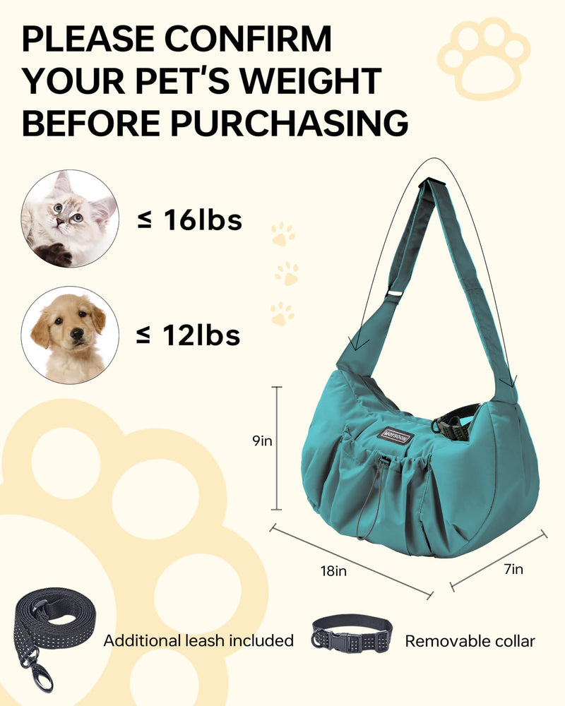Puppy Carrier Sling - Widened and Thickened Shoulder Strap with Pocket, Adjustable Hands-Free Small Dog Carrier Sling for Outside and Daily Walks, for Small Dog and Cat 12 lbs, (Peacock Blue). Peacock blue - PawsPlanet Australia