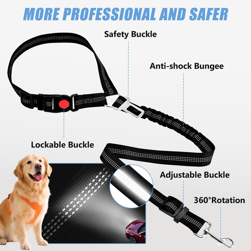 Headrest Dog Car Safety Seat Belt-Easy to Use, Dog Seat Belt with Military-Grade, Seatbelt Adjustable - Car Leash with Elastic Bungee & Reflective Safety Tether(Black) BLACK-Regular - PawsPlanet Australia