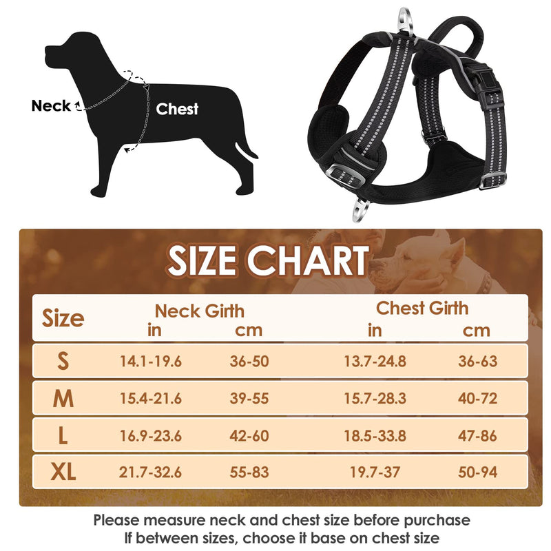 SlowTon No Pull Dog Harness, Heavy Duty No Choke Pet Harness with 2 Leash Clips and Easy Control Vertical Handle, Adjustable Soft Padded Dog Vest for Small, Medium and Large Dogs Large(Chest 18.5''-33.8'') A-Black