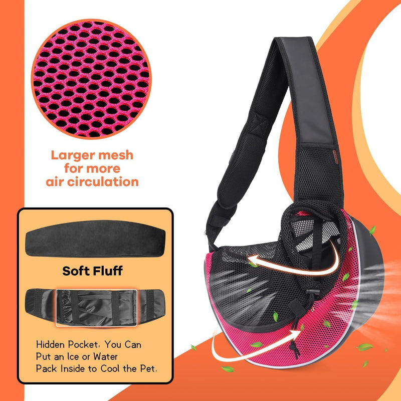 YUDODO Pet Sling Carrier for 5-9 lbs Small Dogs & Cats – Hands-Free Puppy Carrier with Safety Hook, Large Zipper Pocket, Soft Breathable Mesh, Adjustable Strap & Reflective Strip (Pink 3.0 M) - PawsPlanet Australia