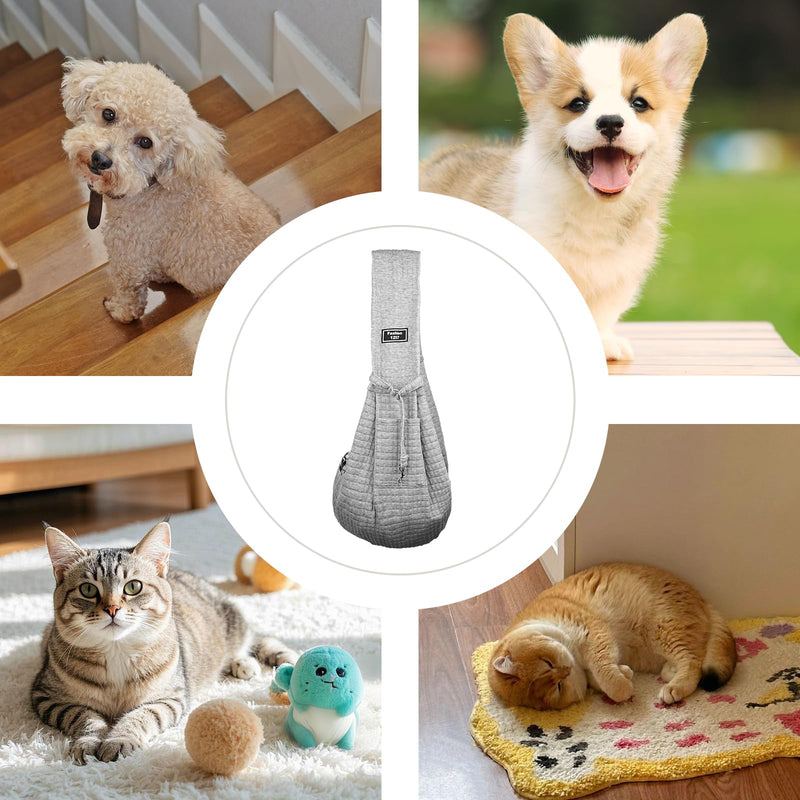 Dog Slings for Small Dogs, Soft Cotton Cat Sling Carrier with Storage Bag, Double-Sided Pet Shoulder Bag for Puppy Kitten, Hands-Free Travel Pet Chest Carrier (Gray) - PawsPlanet Australia