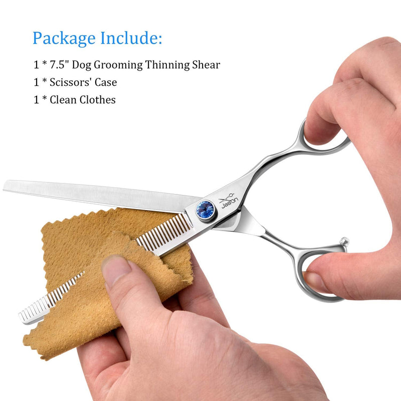 JASON 7.5" 56 Teeth Blending Dogs Grooming Scissors Cats Thinning Shears Pets Blender Thinner Trimming Texturizing Kit with Offset Handle Blue Jewelled Screw 7.5"