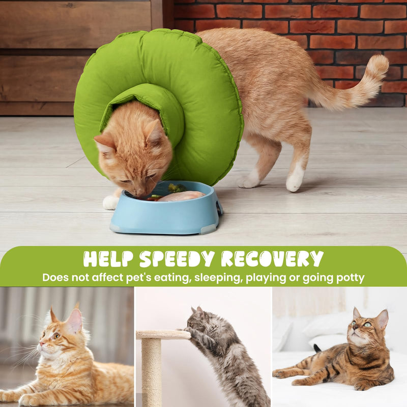 Cat Donut Collar, Cat Buster Collar Soft Neck Donut Adjustable Anti-Licking-Collar for Male Female Cats Soft Cushion/Pillow Cones with Turtleneck(Green, M) Green