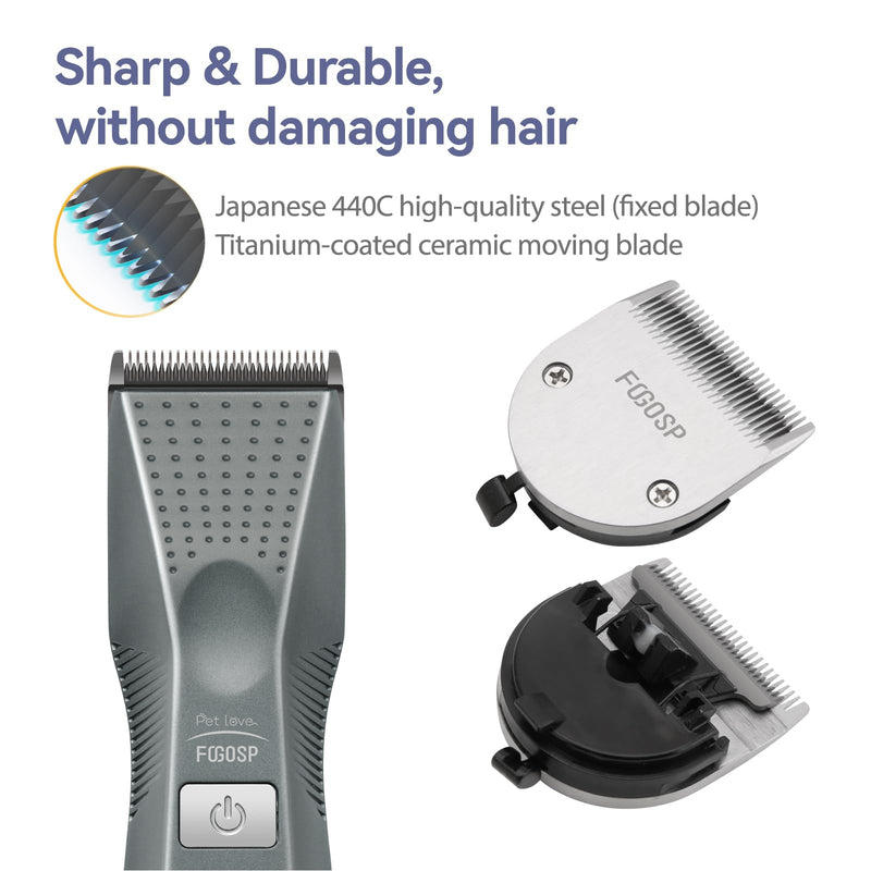 Cordless Dog Grooming Clippers More Than 12H Run Time 3-Speed Professional Pet Clippers for Grooming Heavy Duty Thick Hair Detachable Carbonized Steel Blade Low Noise Clippers + 10F Blade