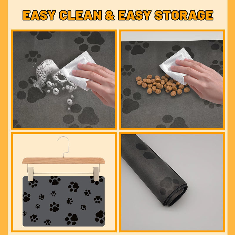 18"×30" Dog Food Mat-Absorbent Dog Mat for Food and Water, No Stains Quick Dry Cat Dog Food Bowl Mat Non Skid Dog Feeding Mat with Footprints for Messy Drinkers,Dark Grey 18"×30" Dark Gray-JY - PawsPlanet Australia