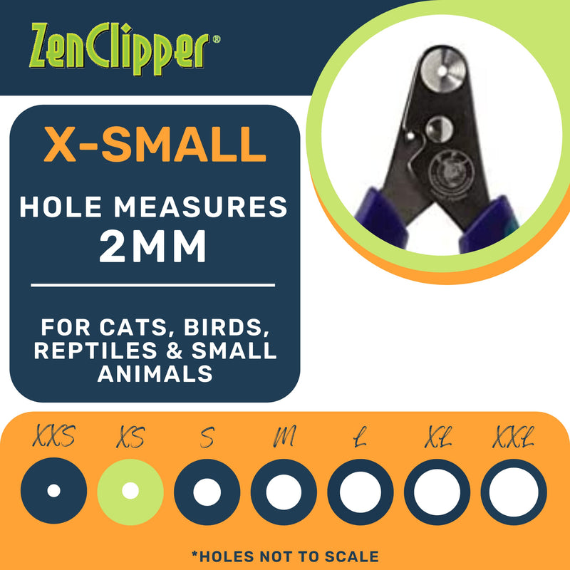 Zen Clipper Pet Nail Clipper for Cats – Cat Nail Trimmer for Safer Pet Grooming - Clean, Quiet, and Easy-to-Use Stainless Steel Claw Trimmer - (2mm Hole) X Small - 2mm hole - PawsPlanet Australia
