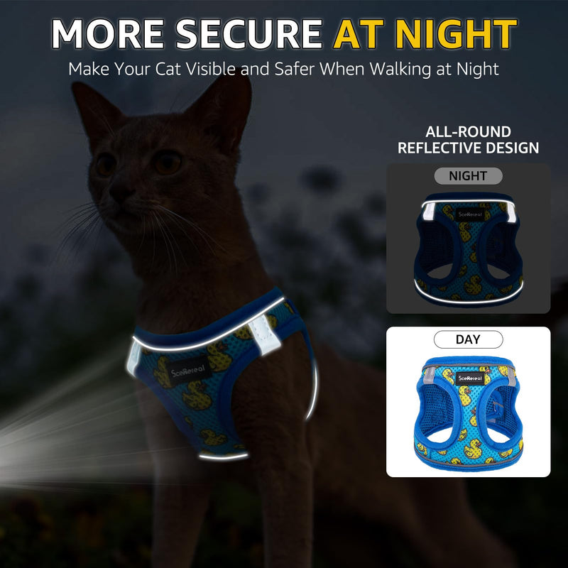 SCENEREAL Cat Harness & Leash Set Escape Proof - Adjustable Air Mesh Vest with Reflective Strips for Kittens, Puppies, Rabbits, Duck M Medium(Chest Adjustable 13-14.5in)