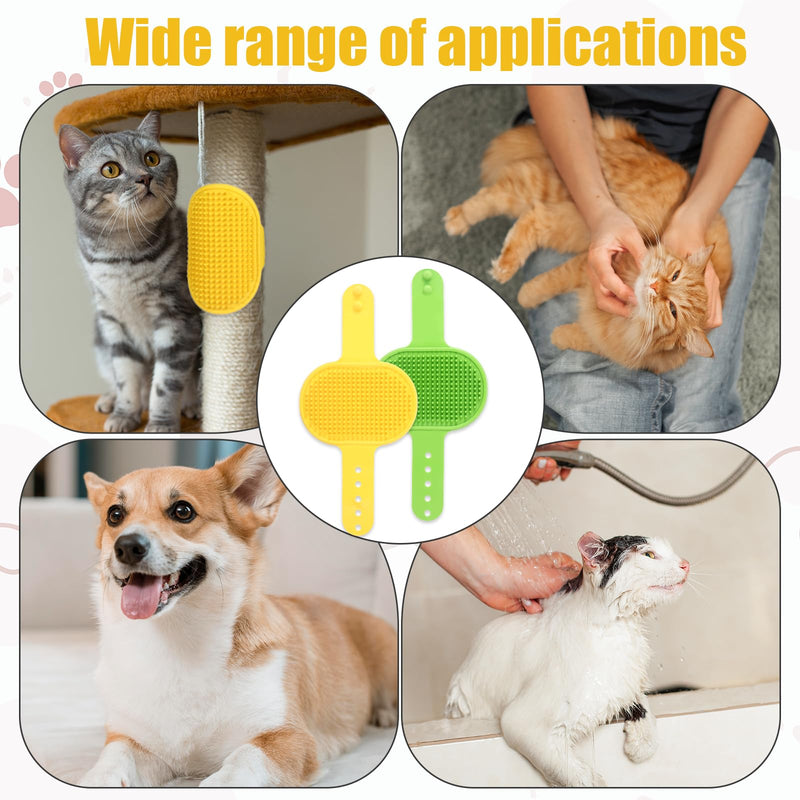 4 PCS Cat Self Groomer for Indoor Cats,Silicone Grooming Strap Pad for Cats,Adjustable & Soft Cat Massager(Green+Yellow) yellow green - PawsPlanet Australia