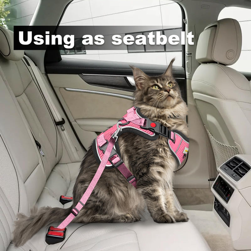 Cat Harness and Leash for Walking, Retractable Cat Harnesses and Leash Set Escape Proof, Breathable Soft Kitten Small Large Harness for Travel Training and Walking, Pink, S S(chest:11.1"-18.1") - PawsPlanet Australia
