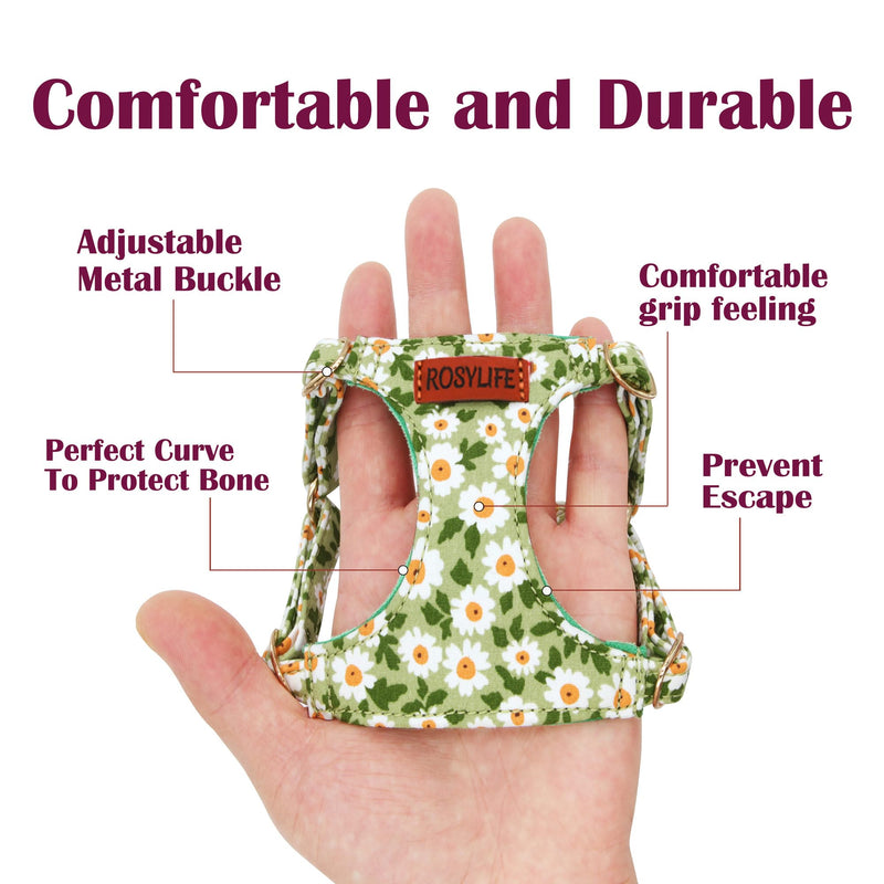 No Pull Dog Harness Adjustable Small pet Harness and Leash Set, Lightweight and Soft Dog Harness No Choke Escape Proof Pet Harness Vest (Green Daisy, XS) Green Daisy - PawsPlanet Australia