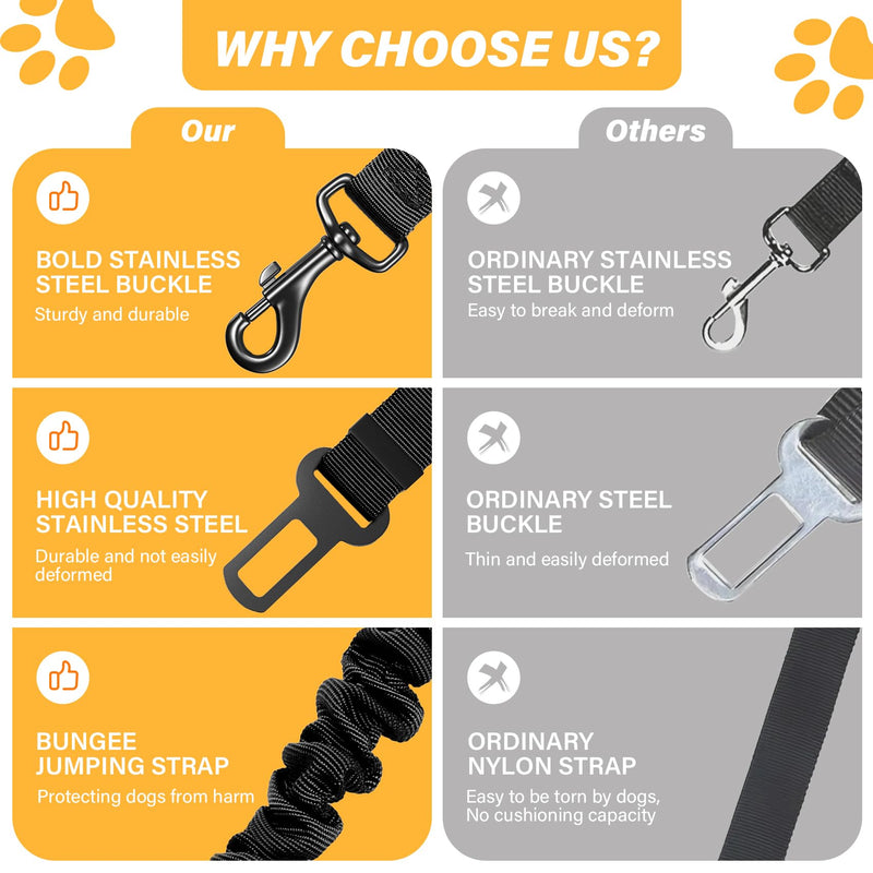 Dog Seat Belt Retractable Dog Car Harness 1 Pack Adjustable Pet Safety Belt with Elastic Bungee Buffer Heavy Duty & Durable & 360 Degree Swivel Dog Seatbelts Black-1Pack 1Pack - PawsPlanet Australia