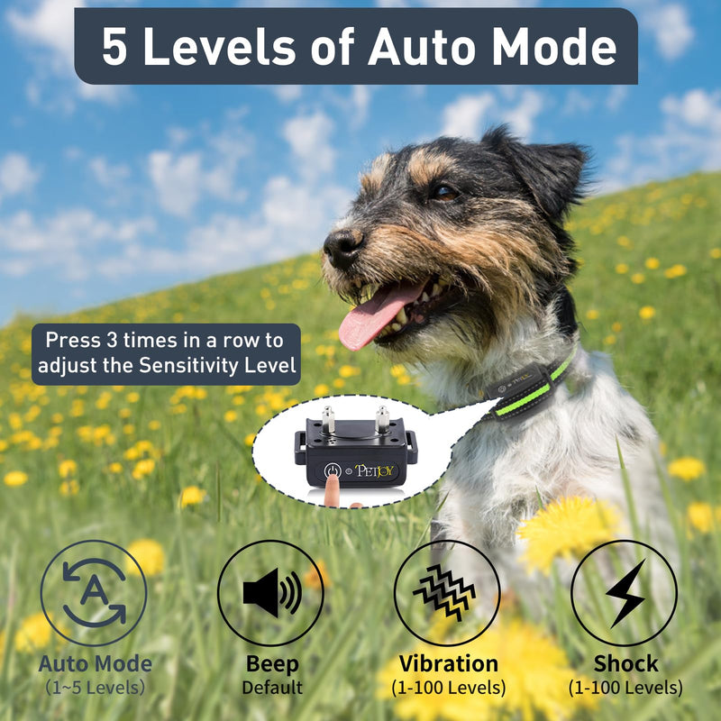 PetJoy Dog Bark Collar with Remote, Bark and Training Collar 2-in-1, Auto Bark Collar with Safe Shock (Level 1-100), Vibration (Level 1-100), Auto Mode (Sensitivity 1-5) and Beep - PawsPlanet Australia