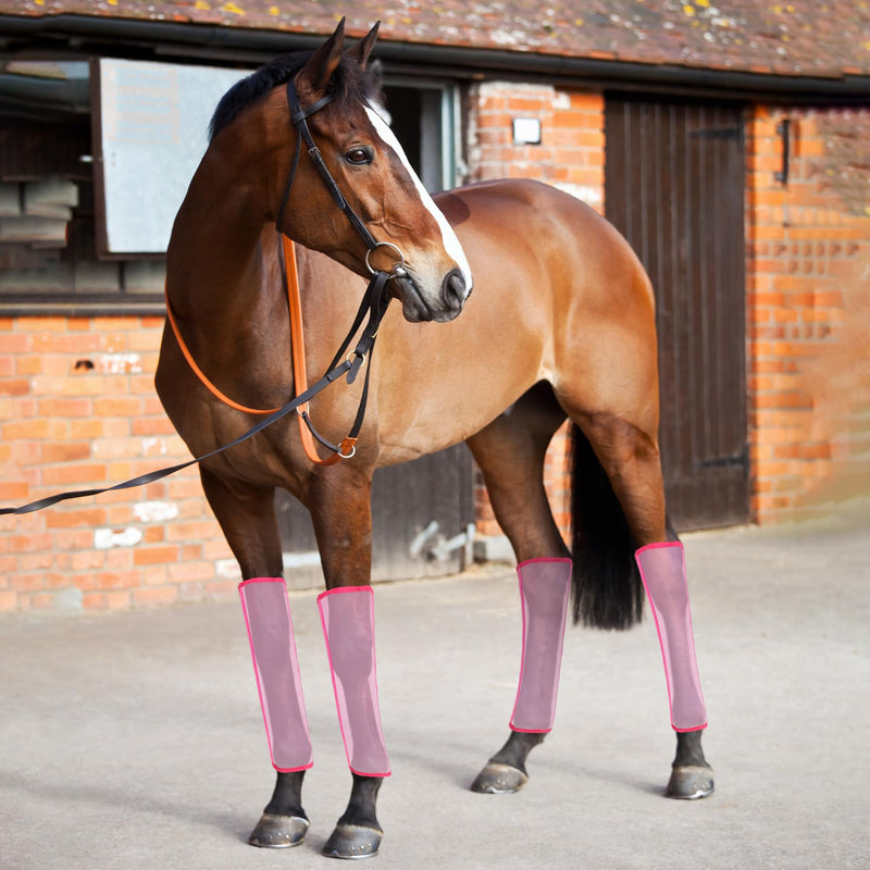 Horse Tail Wrap Protector & 4 Fly Boots Set, Breathable Mesh Leg Wraps & Adjustable Tail Guard for Fly & Mosquito Protection in Stable, Trail Black, Pink - PawsPlanet Australia