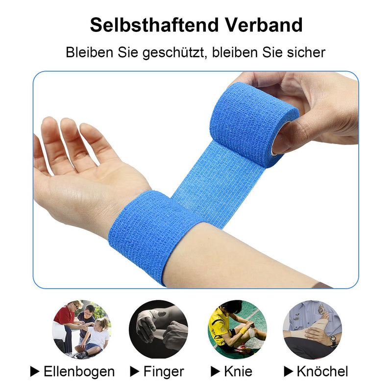 16 Rolls of Self-Adhesive Cohesive Bandage, Adhesive Bandage, Fixing Bandage, Elastic Bandage, Plaster Bandage for Fingers, Hands, Toes and Feet, 5cm x 4.5m (Blue) Blue