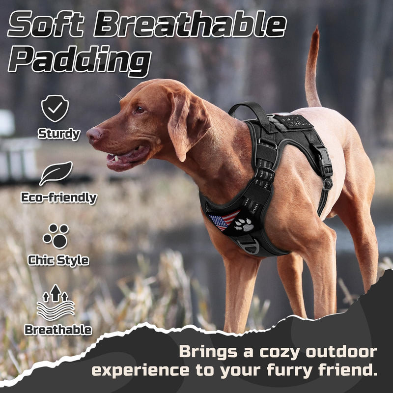 rabbitgoo Tactical Dog Harness Medium Sized Dog, No Pull Military Service Vest with Handle & Molle, Easy Control for Training Walking, Adjustable Reflective Straps, Black, M - PawsPlanet Australia