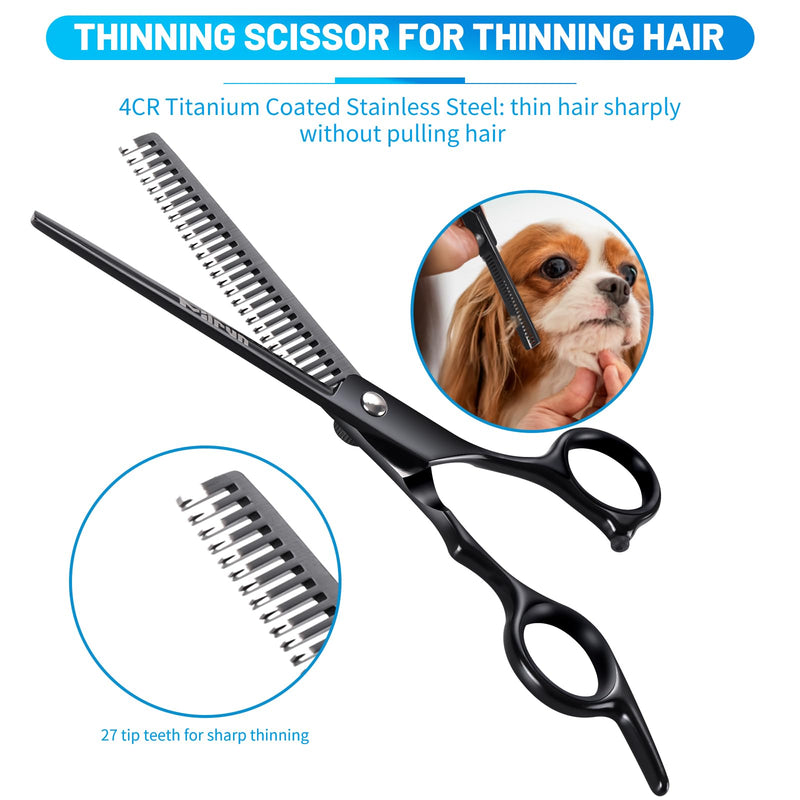 Dog Grooming Kit, 5-in-1 Titanium-plated Stainless Steel Dog Grooming Scissors, Dog Scissors for Grooming with Safety Round Tip, Grooming Scissors for Dogs & Cats, Sharp & Durable Cat Grooming Kit Black-5set - PawsPlanet Australia