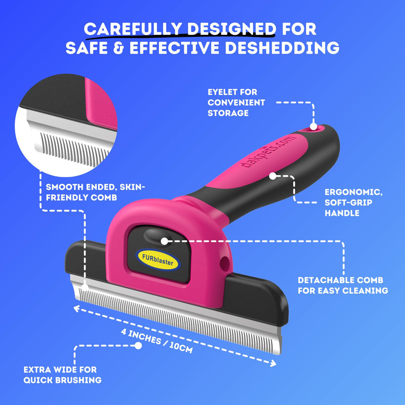 DakPets Stainless Steel Pet Deshedding Tool - Grooming Brush for Cats and Dogs, Removes Trapped Hair, Reduces Shedding by Up to 95%, All Hair Types, Includes Protective Blade Cover, Pink, 4 inches - PawsPlanet Australia
