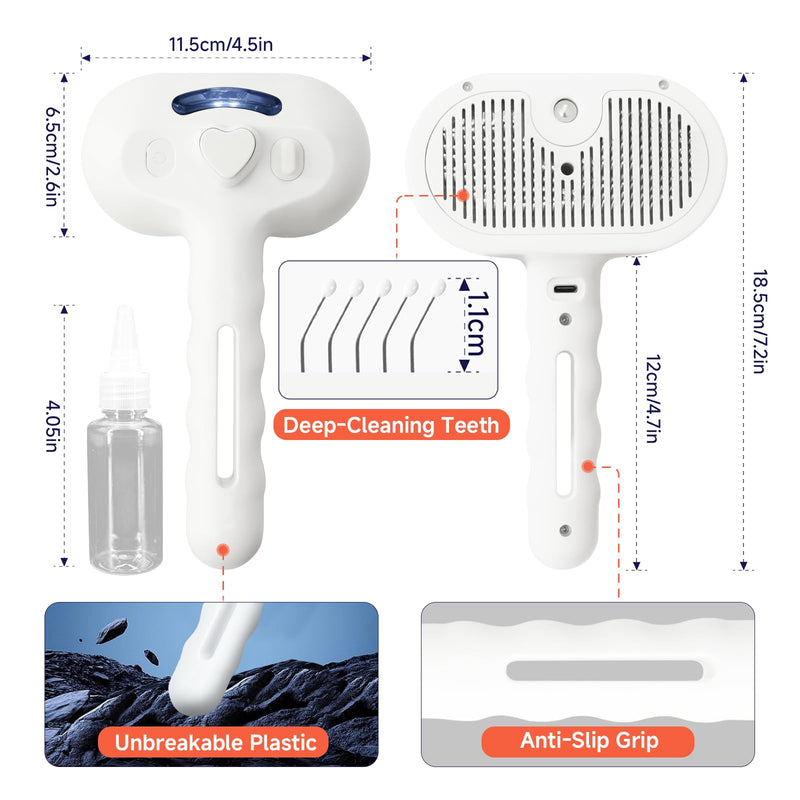 Steam Dog Brush for Shedding & Grooming - Self-Cleaning Deshedding Brush with Spritz Function, Slicker Pet Spray Hair Removal Comb | Defurring Tool for Long and Short Haired Dogs Cats (White) White - PawsPlanet Australia