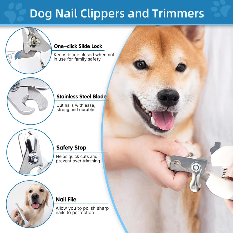 Dog Brush Dog Grooming Kit 7PCS Dog Brush for Shedding-Dog Brushes for Grooming, Dematting Comb for Dogs, Cat Nail Clipper with Nail File, Flea Comb, Pet Comb, Pet Bath Brush-Blue Blue 7Pcs+Bag - PawsPlanet Australia