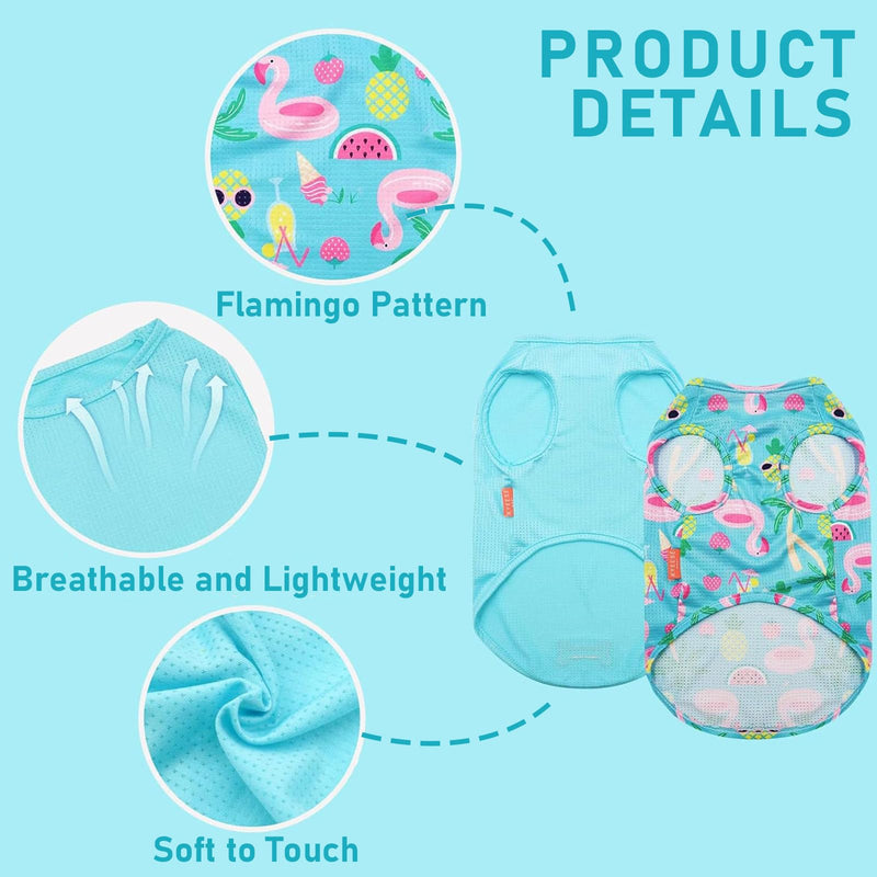 KYEESE 2Pack Dog Shirt, Lightweight Sun Protection Dog T Shirts for Small Dogs Boy Girl, Breathable Mesh Tank Top Sleeveless Pet Reflective Vest, Soft Summer Dogs Clothes, Flamingo+Blue, M Medium (7-13lbs) 1# 2Pack (Flamingo+blue) - PawsPlanet Australia