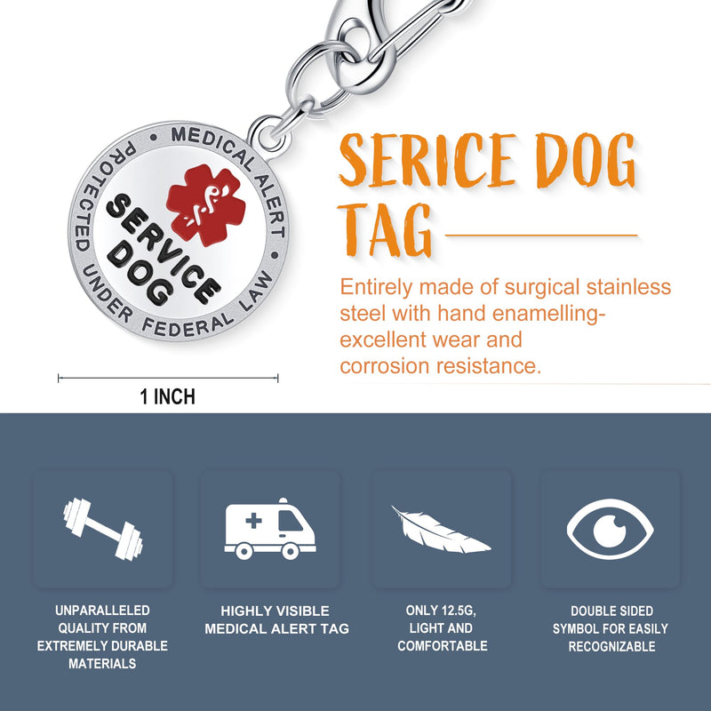 Service Dog Tag/ESA Animal Tag - Double Sided with Federal Protection & Red Medical Alert Symbol| Easily Attach to Collar, Harness, Vest | Service Dog Identification Tag Polished Stainless Steel Service Dog 1' - PawsPlanet Australia