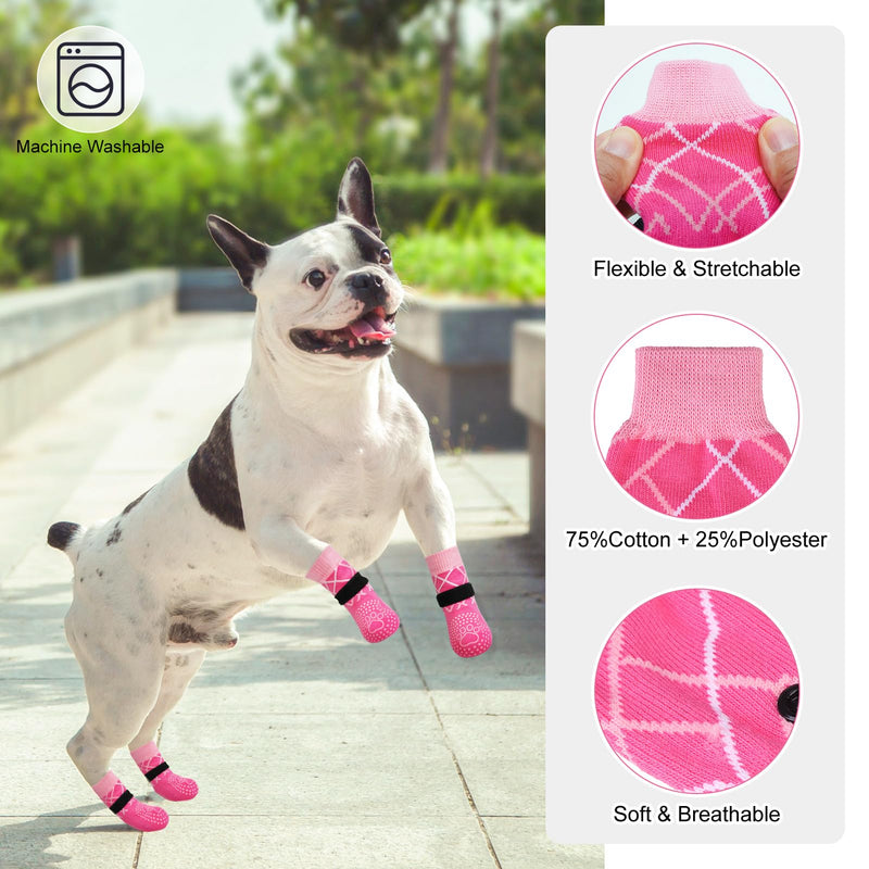 BEAUTYZOO Dog Socks to Prevent Licking Paws for Hardwood Floors Anti Slip, Dog Shoes Booties for Hot/Cold Pavement,Grippy Boots & Paw Protectors Traction Control for Small Medium Large Senior Dogs S/M(Pack of 6) Rose - PawsPlanet Australia