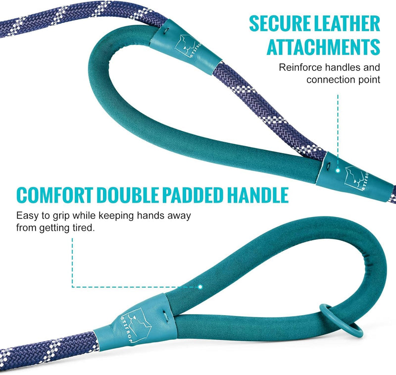 6FT Dog Leashes Heavy Duty Double Handles, Lockable Metal Carabiner Clip,Durable Rope Dog Leashes with Highly Reflective (Blue) Blue - PawsPlanet Australia